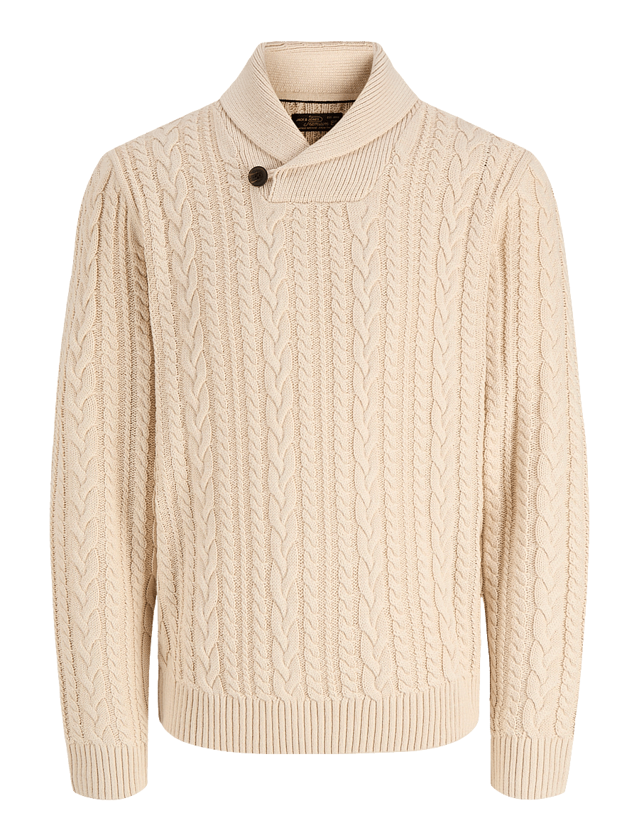 Jack & Jones - JPRBLUCALLUM CABLE KNIT SHAWL NECK - parchment - 0