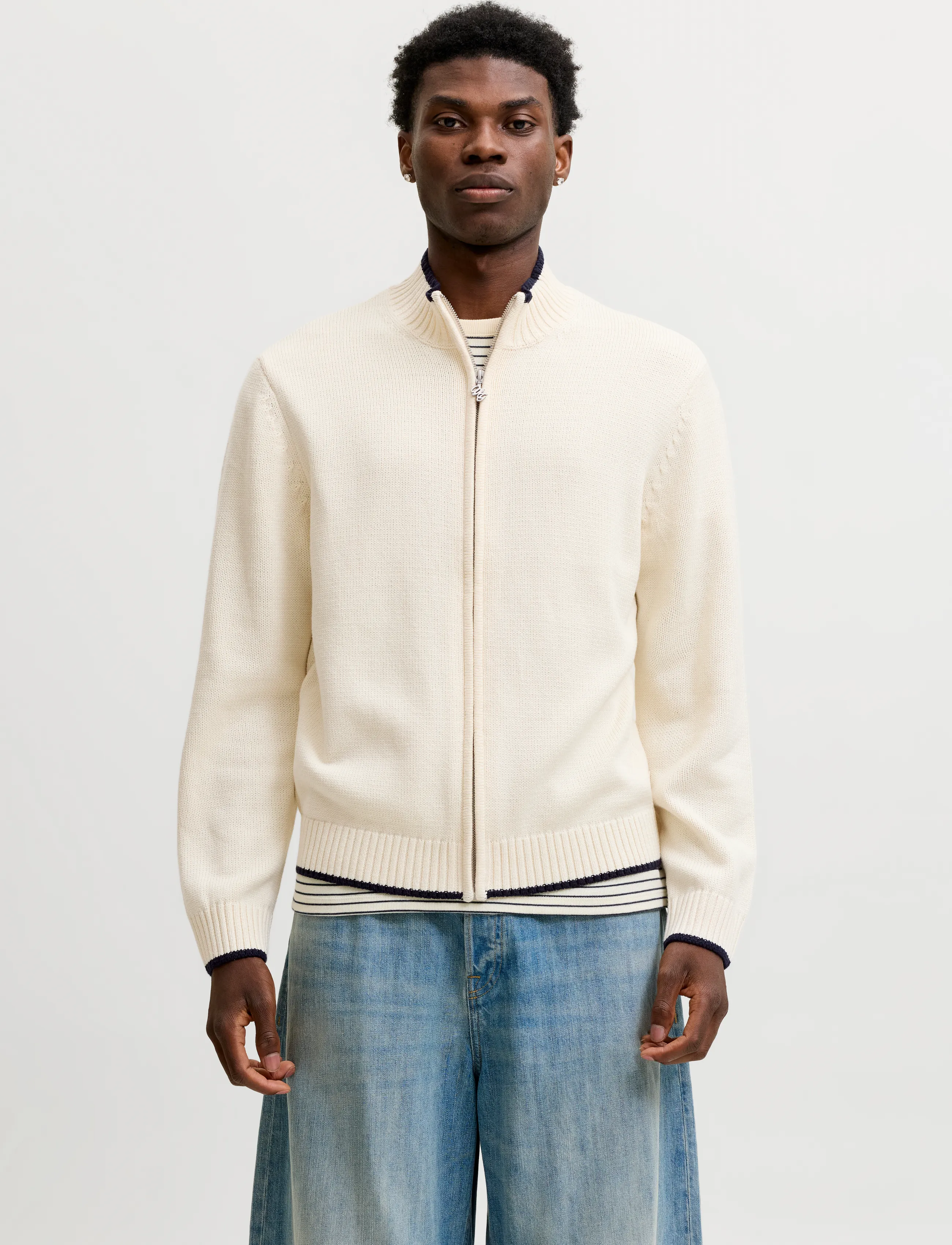 Jack & Jones Jorfrederiksberg Knit Zip Cardigan, XL, Cream, Strik > Cardigans, Herre