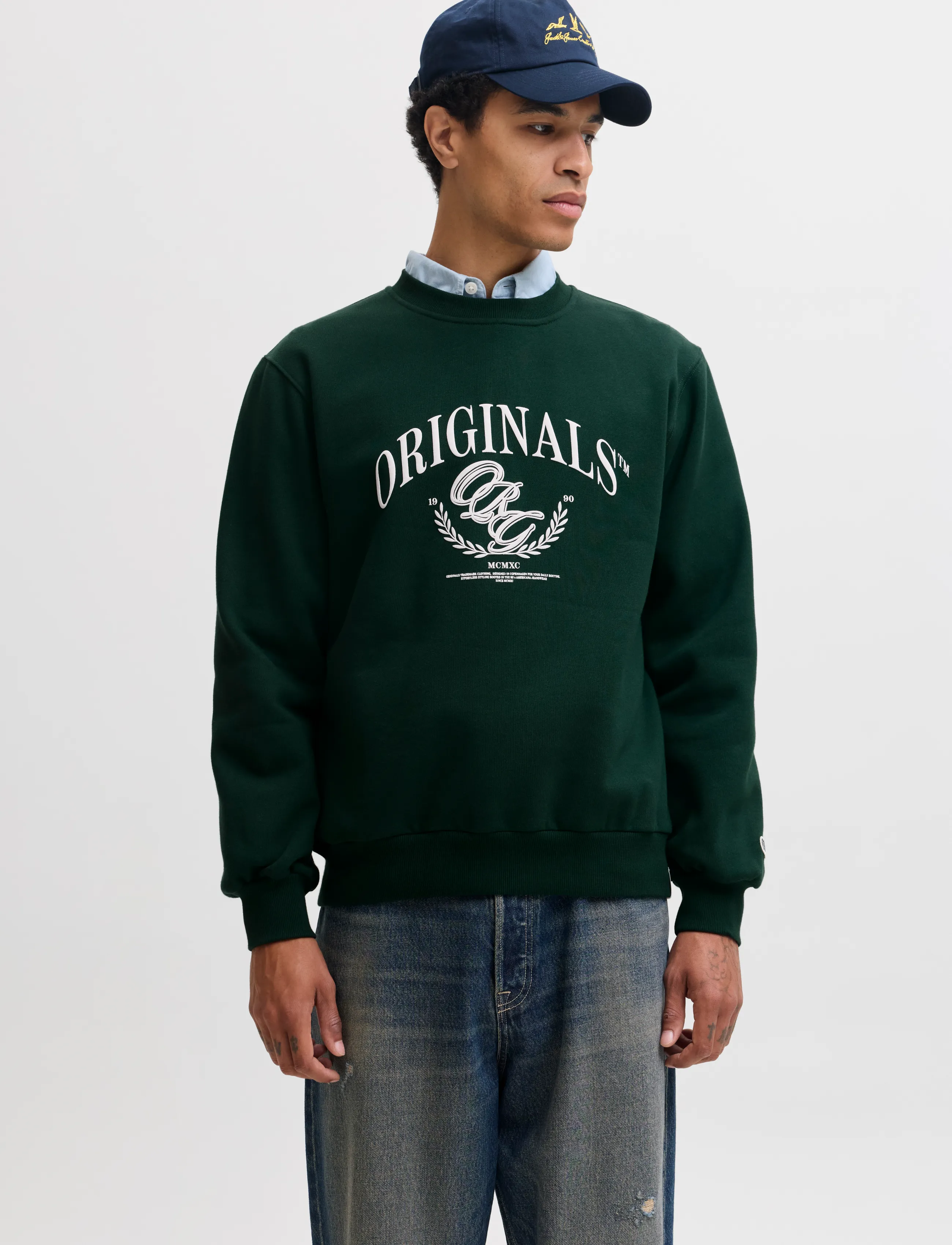 Jack & Jones JORFREDERIKSBERG FRONT SWEAT CREW NECK - Riided - PINE GROVE / green