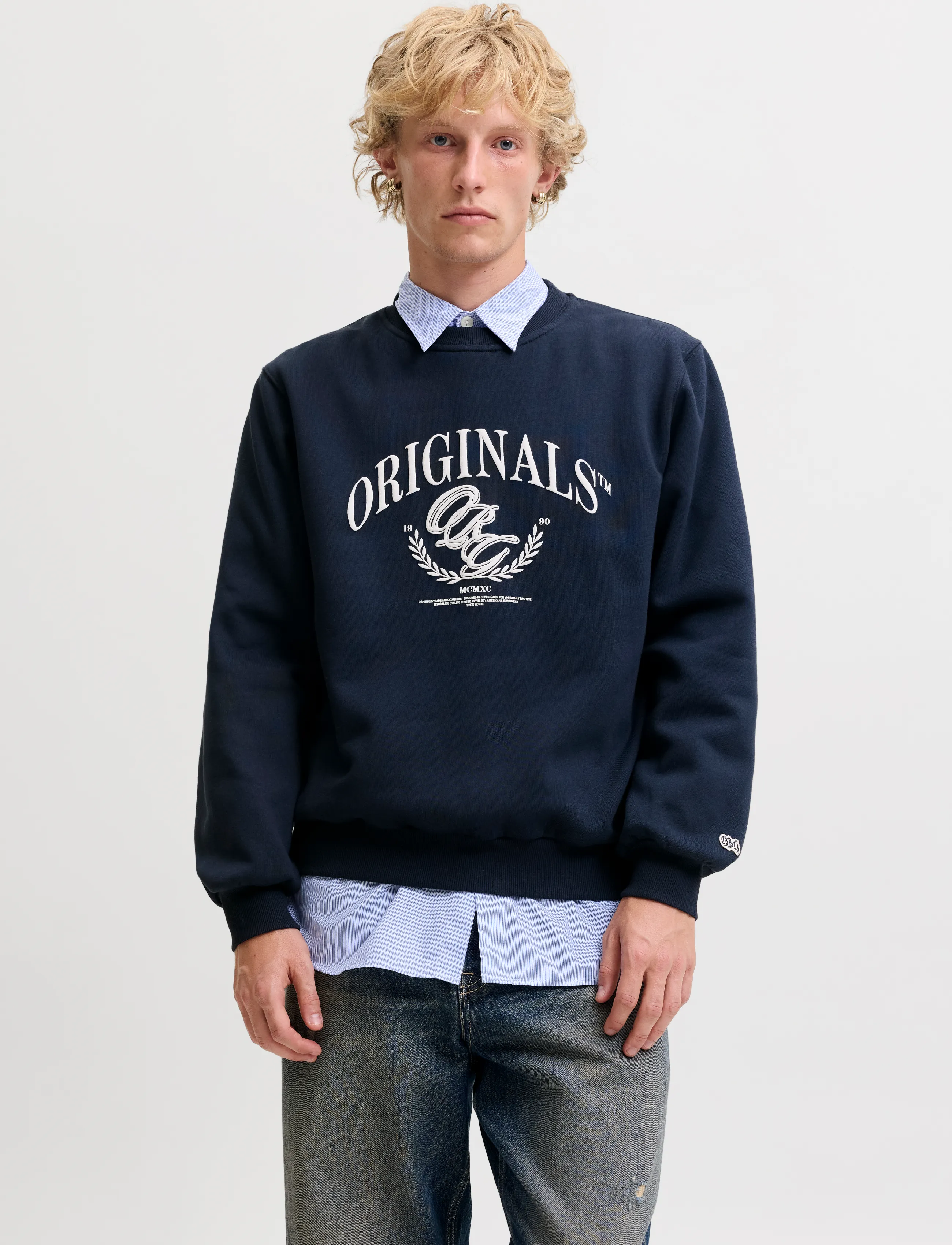 Jack & Jones JORFREDERIKSBERG FRONT SWEAT CREW NECK - Kleidung - SKY CAPTAIN / navy