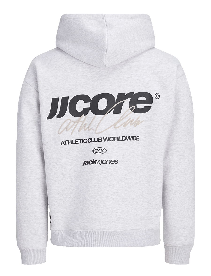Jack & Jones - JCOCLUB BACK SCRIPT PRINT SWEAT HOOD SN - hættetrøjer - light grey melange - 1