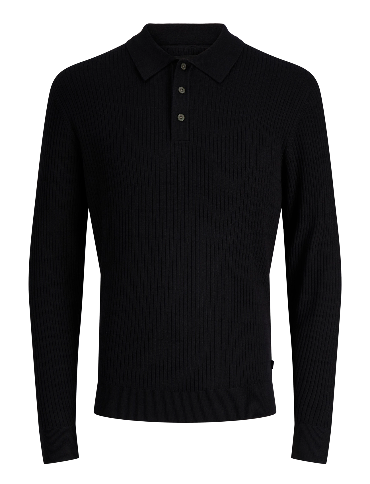 Jack & Jones JPRBLAWILLIAM KNIT STRUCTURE POLO LS - Pikkade varrukatega kootud polod - BLACK / black