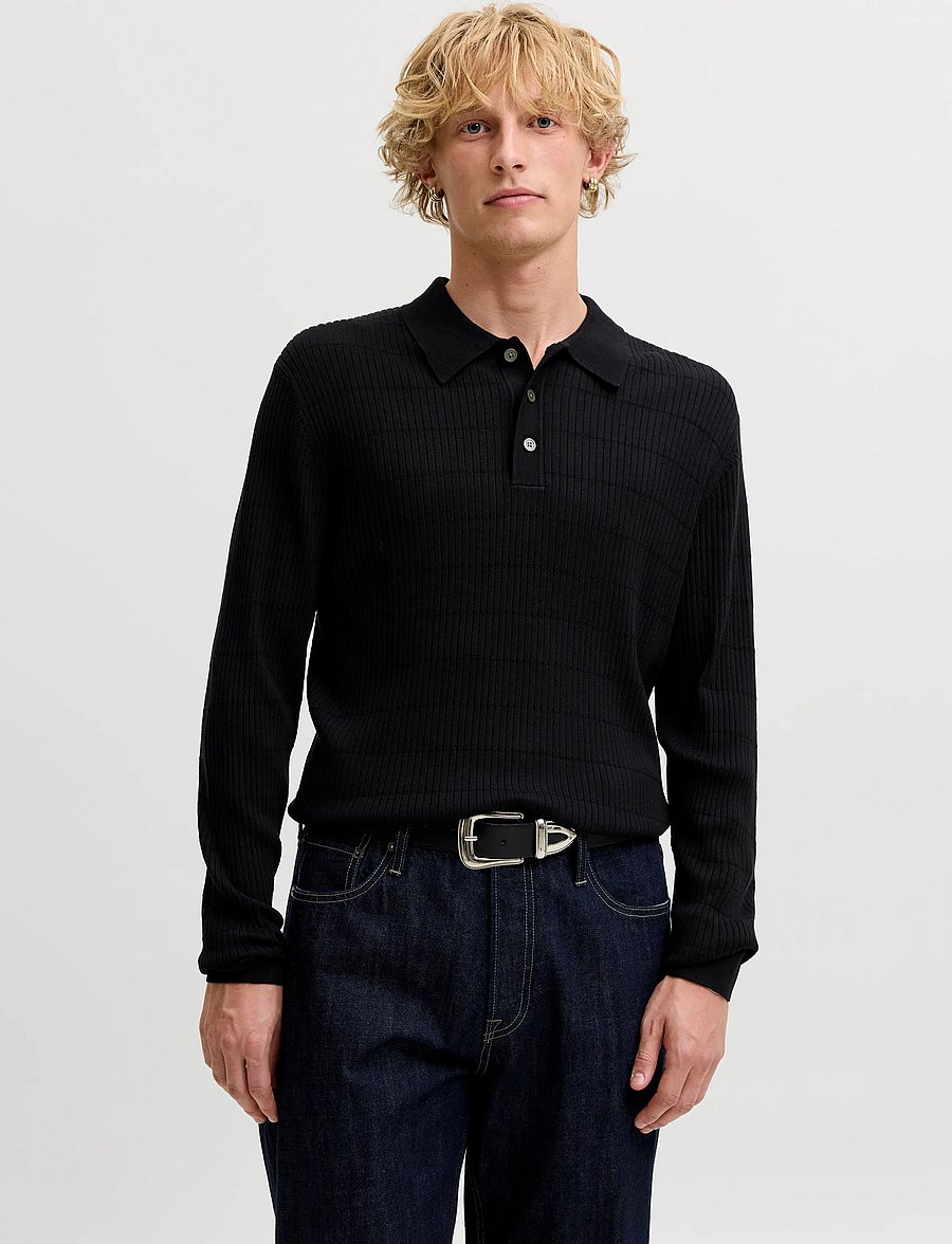 Jack & Jones - JPRBLAWILLIAM KNIT STRUCTURE POLO LS - black - 0