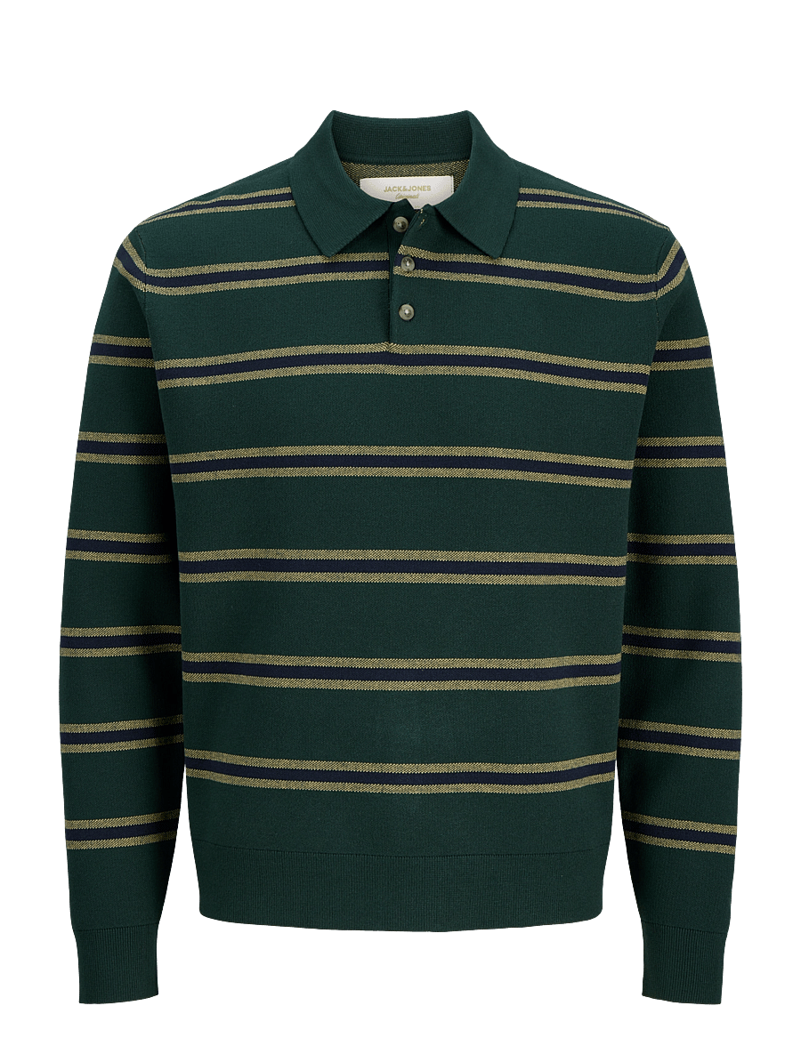 Jack & Jones - JORATOCHA KNIT STRIPE POLO - long-sleeved knitted polos - pine grove - 1