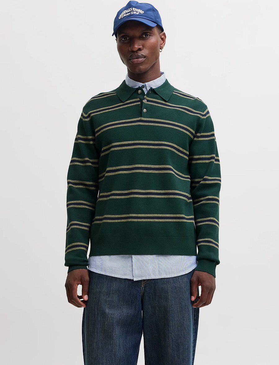 Jack & Jones - JORATOCHA KNIT STRIPE POLO - long-sleeved knitted polos - pine grove - 0