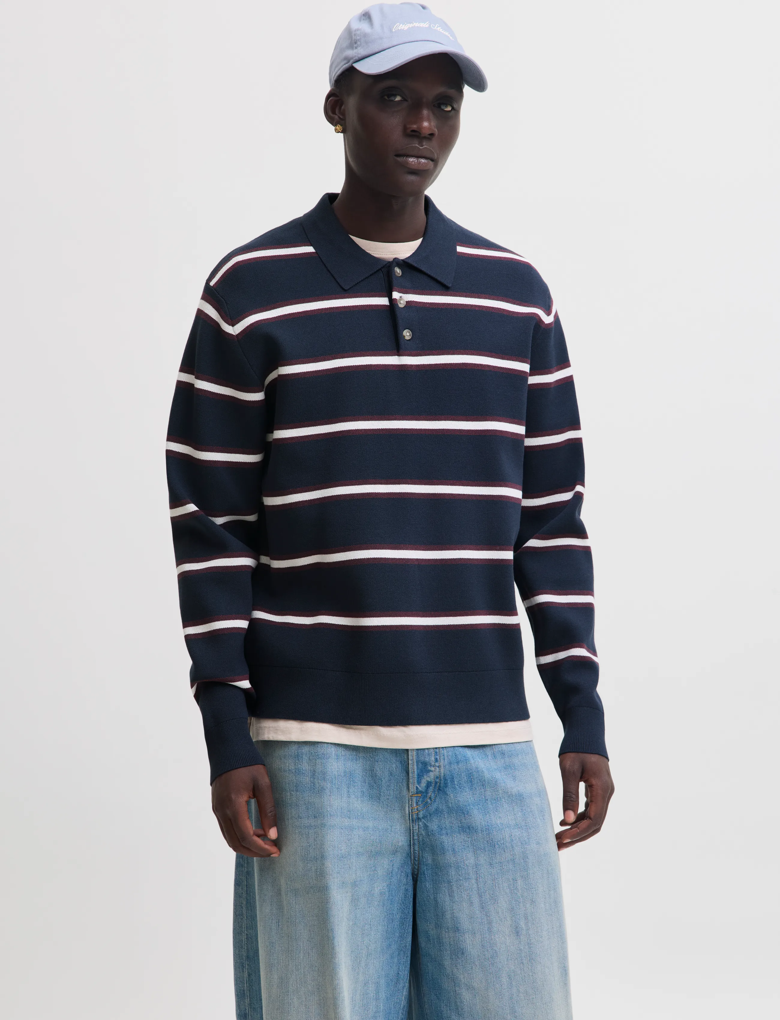 Jack & Jones JORATOCHA KNIT STRIPE POLO - Riided - SKY CAPTAIN / navy
