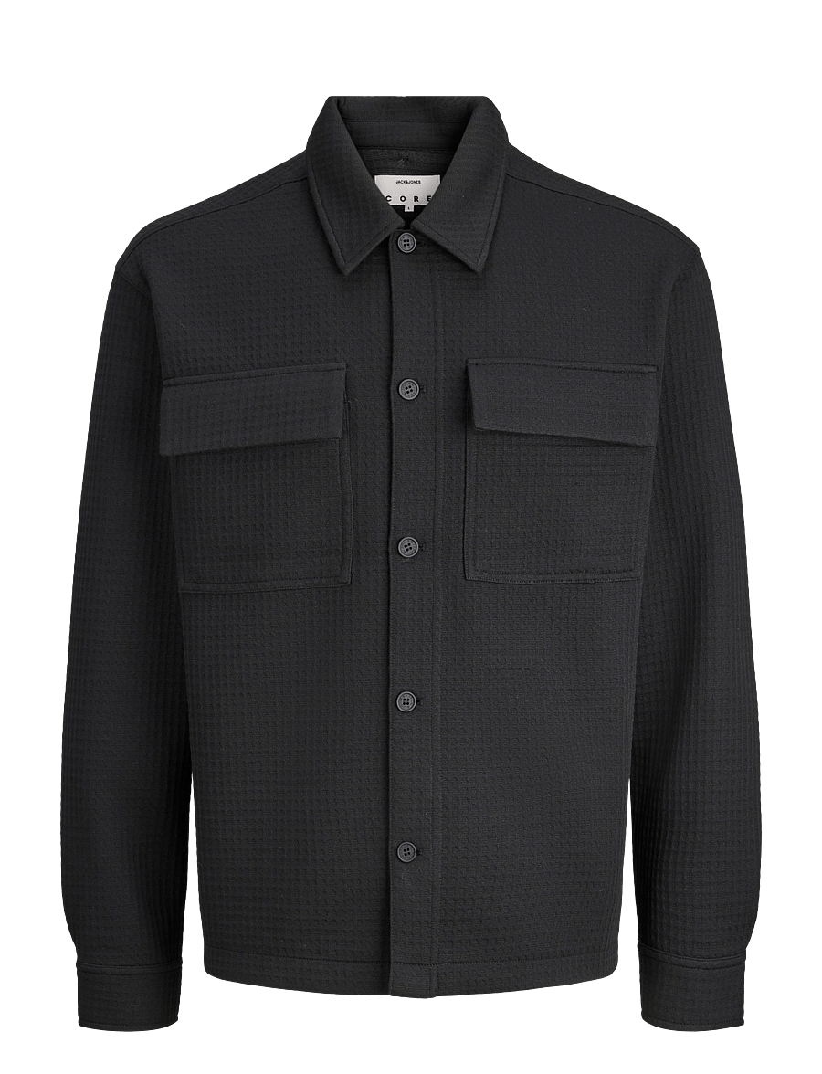 Jack & Jones - JCOFUSION JERSEY WAFFLE OVERSHIRT - casual skjorter - black - 1
