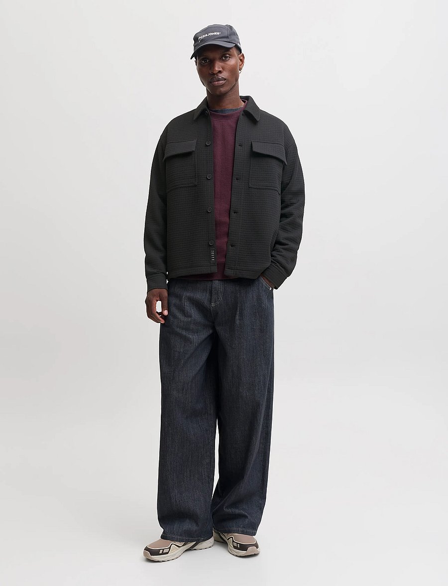 Jack & Jones - JCOFUSION JERSEY WAFFLE OVERSHIRT - casual skjorter - black - 4