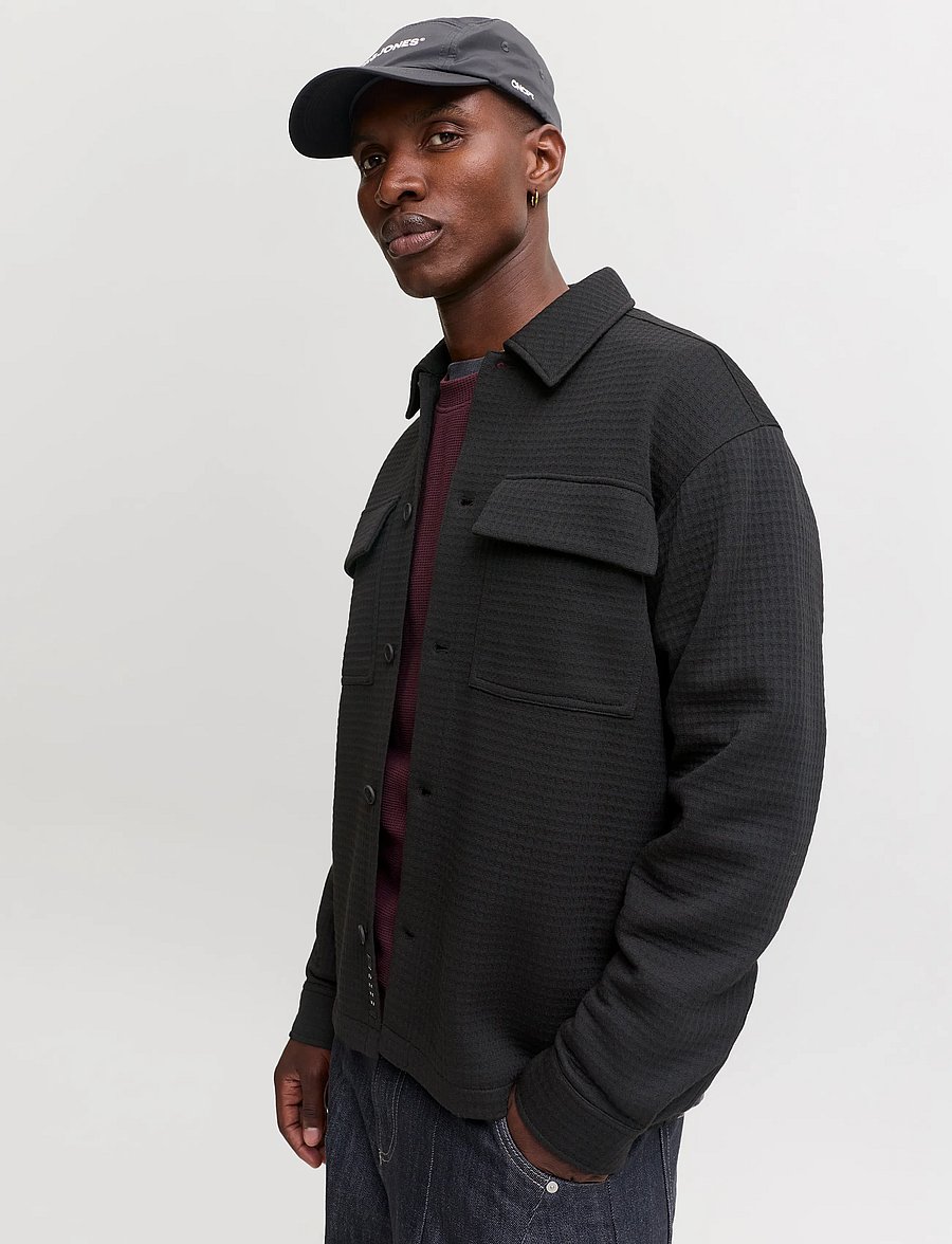 Jack & Jones - JCOFUSION JERSEY WAFFLE OVERSHIRT - casual skjorter - black - 5