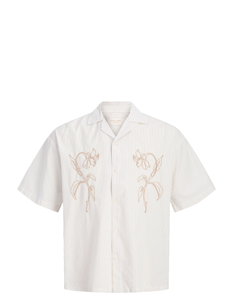 Jack & Jones - JORATOCHA EMBROIDERY SHIRT SS - gestreifte hemden - cloud dancer - 0