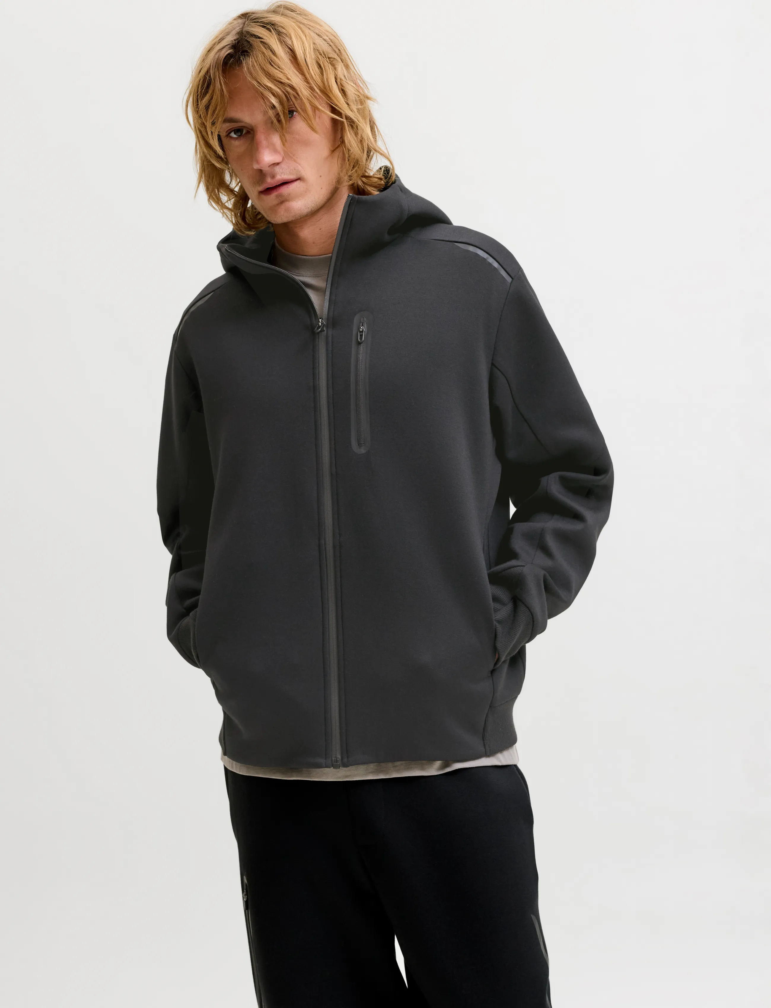 Jack & Jones JCOFUSION SWEAT FULL ZIP HOOD - Jackets - BLACK / black