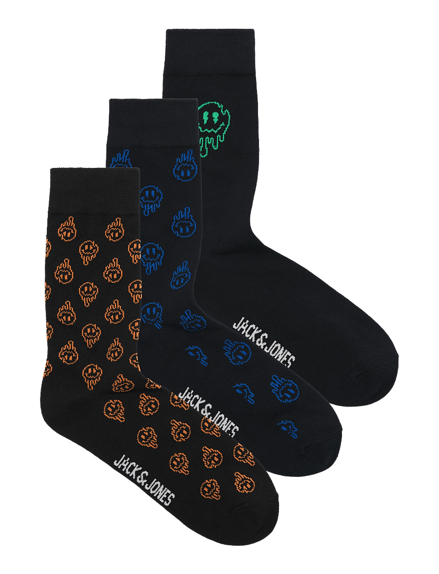 Jack & Jones - JACDALE SMILEY SOCKS 3 PACK - socken im multipack - black - 0