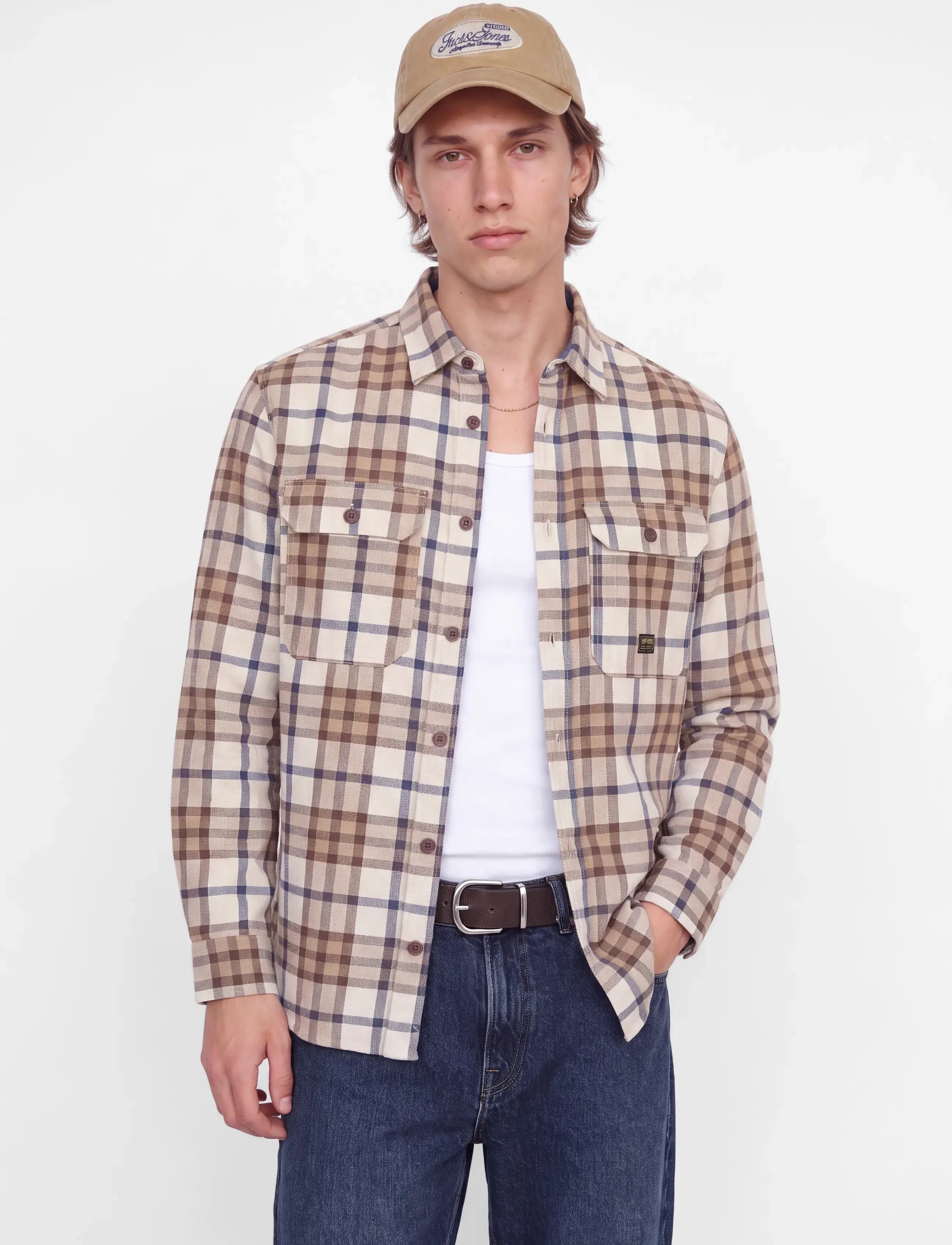 Jack & Jones JPRBLUIVY CHECK L/S OVERSHIRT SN - Skjortor - PLAZA TAUPE / brown