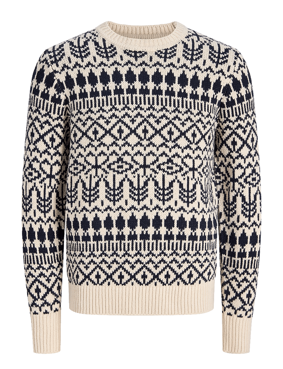 Jack & Jones - JPRBLUCLARK KNIT PATTERN CREW NECK - round necks - parchment - 0