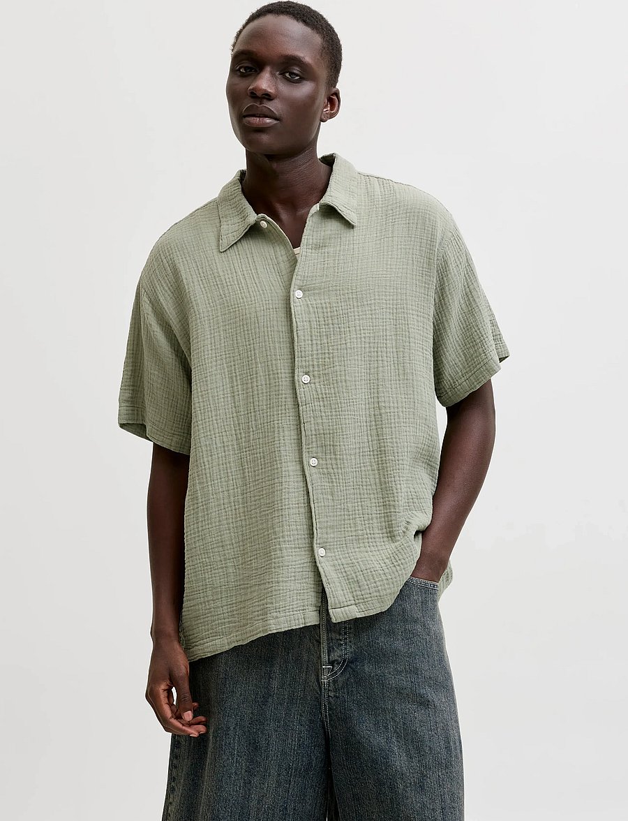 Jack & Jones - JORNANTUCKET DOUBL CLOTH SHIRT SS 2PK MP - kortærmede skjorter - seagrass - 0