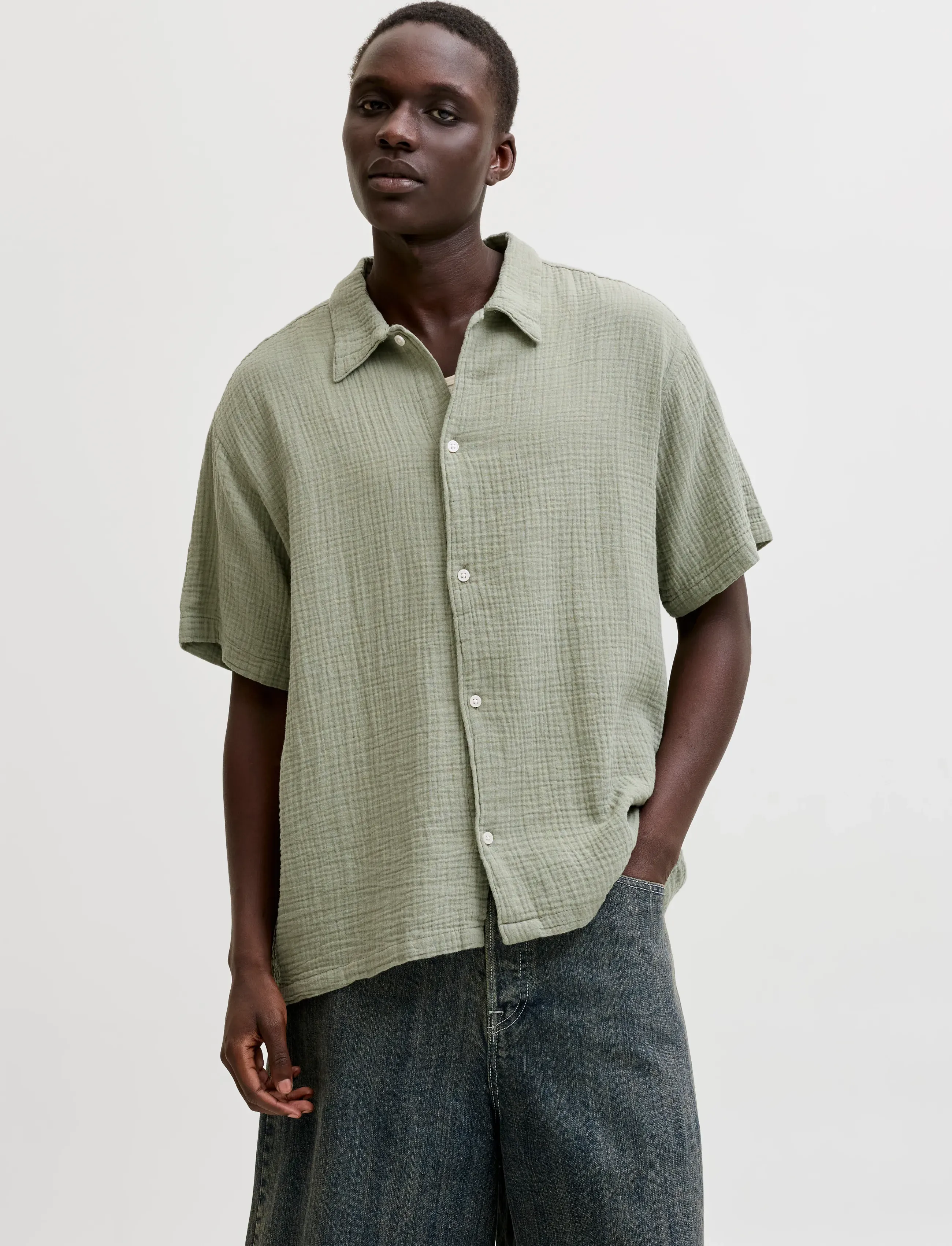 Jack & Jones - JORNANTUCKET DOUBL CLOTH SHIRT SS 2PK MP - lühikeste varrukatega särgid - seagrass - 0