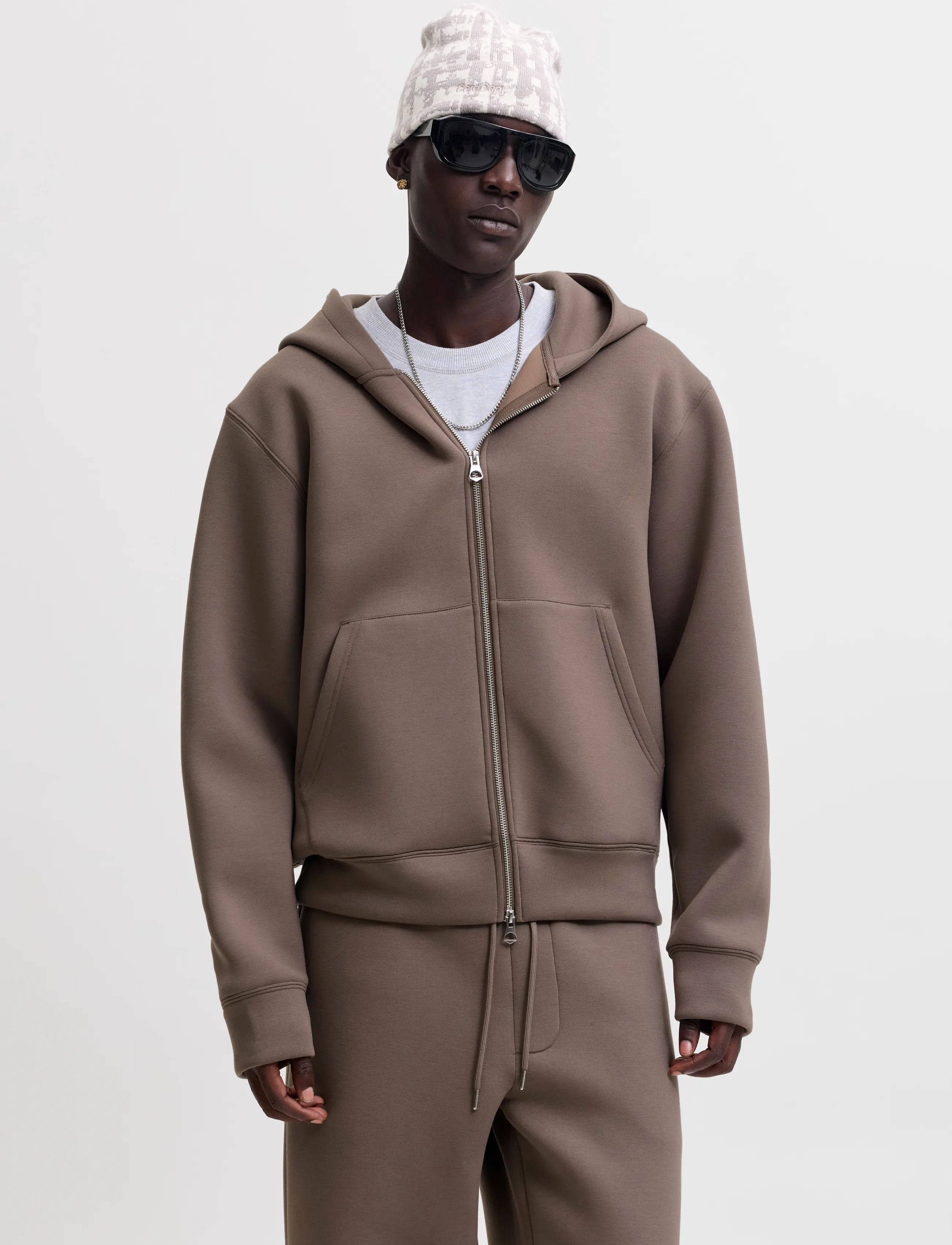 Jack & Jones JCOLEGACY SWEAT SCUBA ZIP HOOD NOOS - Tøj - FALCON / brown