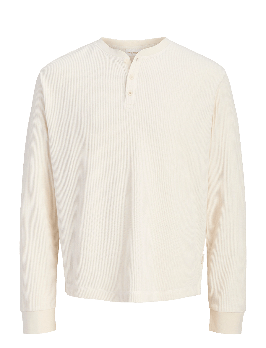 Jack & Jones - JORNORREBRO HENLEY LS TEE SN - långärmade stickade pikétröjor - antique white - 1