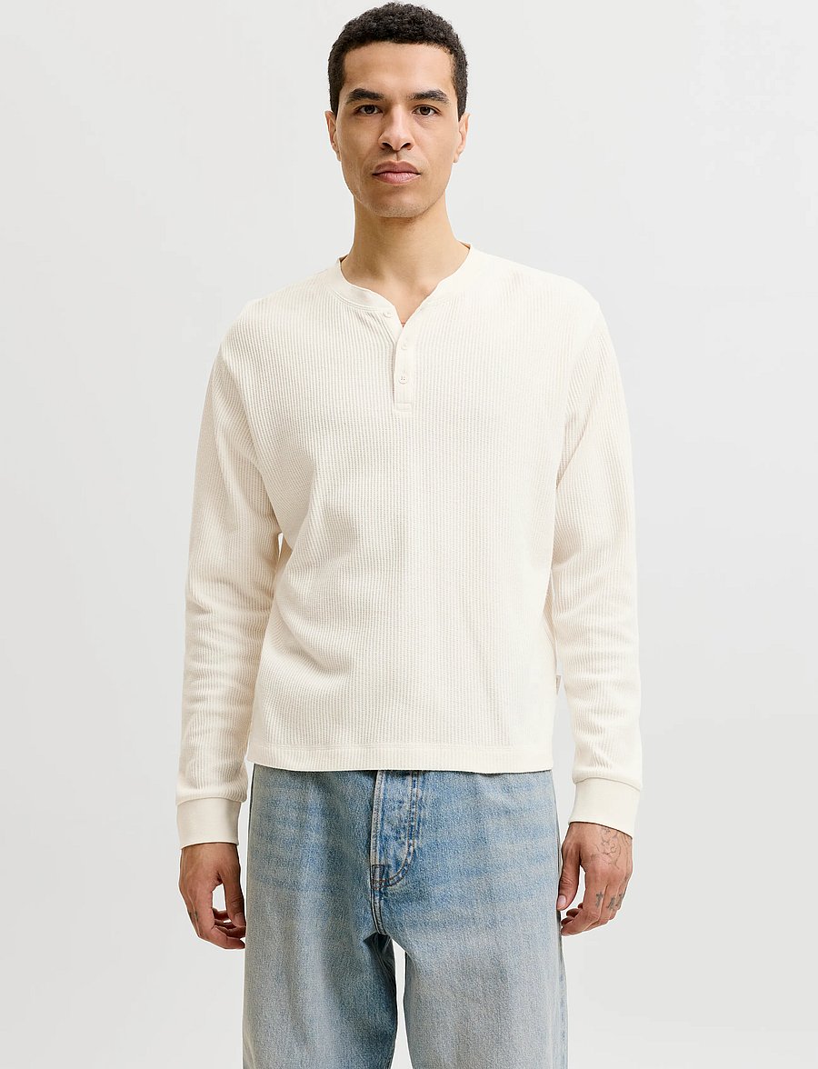 Jack & Jones - JORNORREBRO HENLEY LS TEE SN - långärmade stickade pikétröjor - antique white - 0