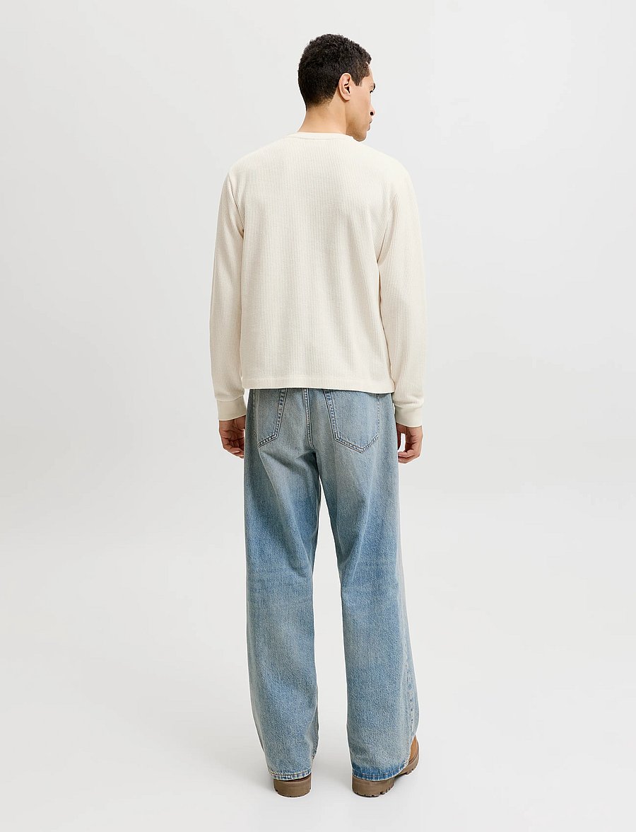 Jack & Jones - JORNORREBRO HENLEY LS TEE SN - långärmade stickade pikétröjor - antique white - 3