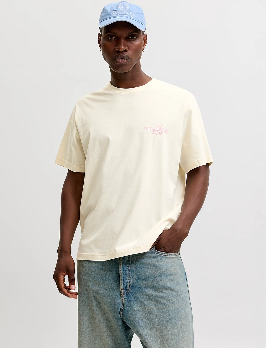 Jack & Jones - JORSKETCH TEE SS CREW NECK TG - kortärmade t-shirts - antique white - 0