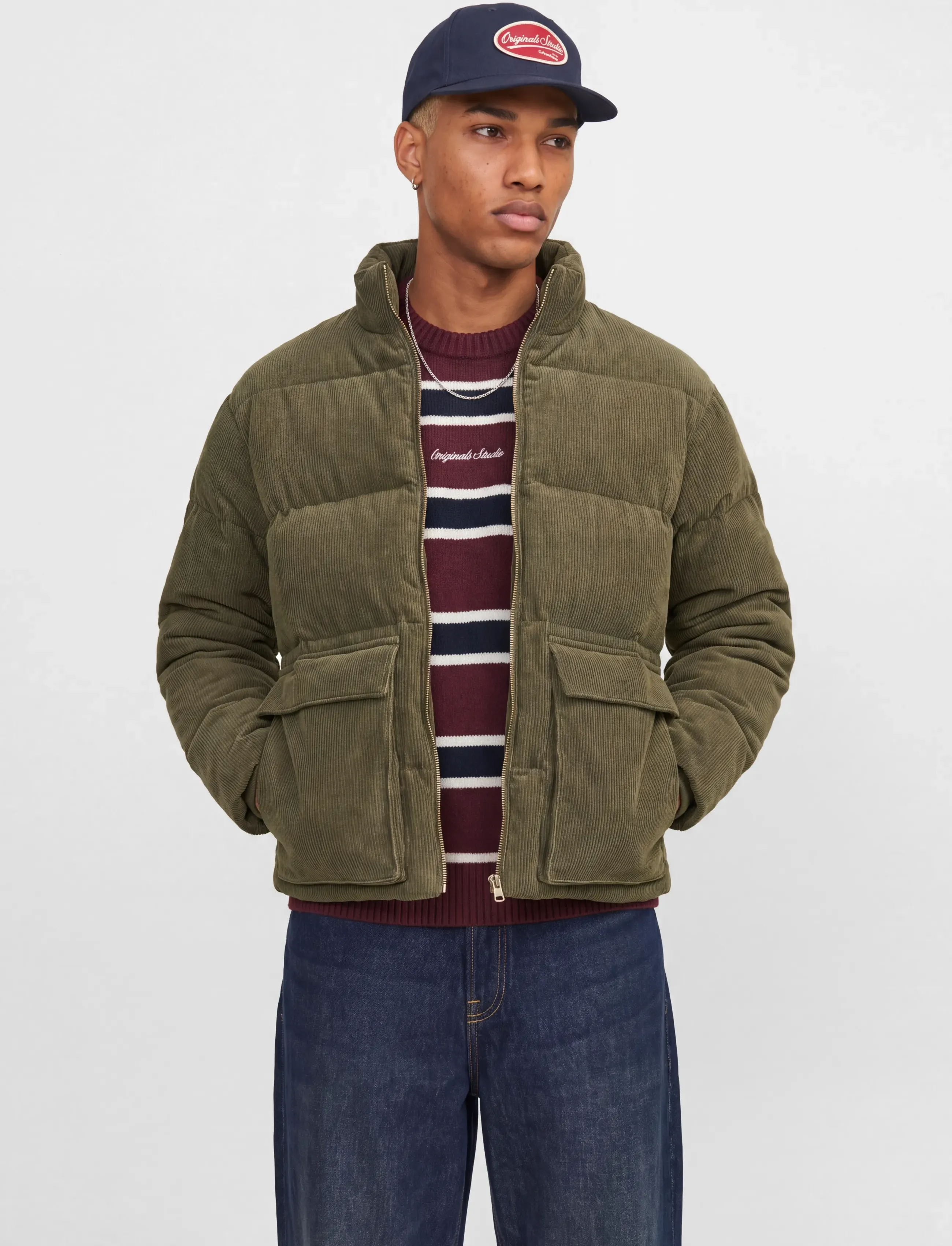Jack & Jones Jornorrebro Corduroy Puffer Jacket Bf, Herren, Cord Puffer Jacke, Khakigrün, Gr.XXL
