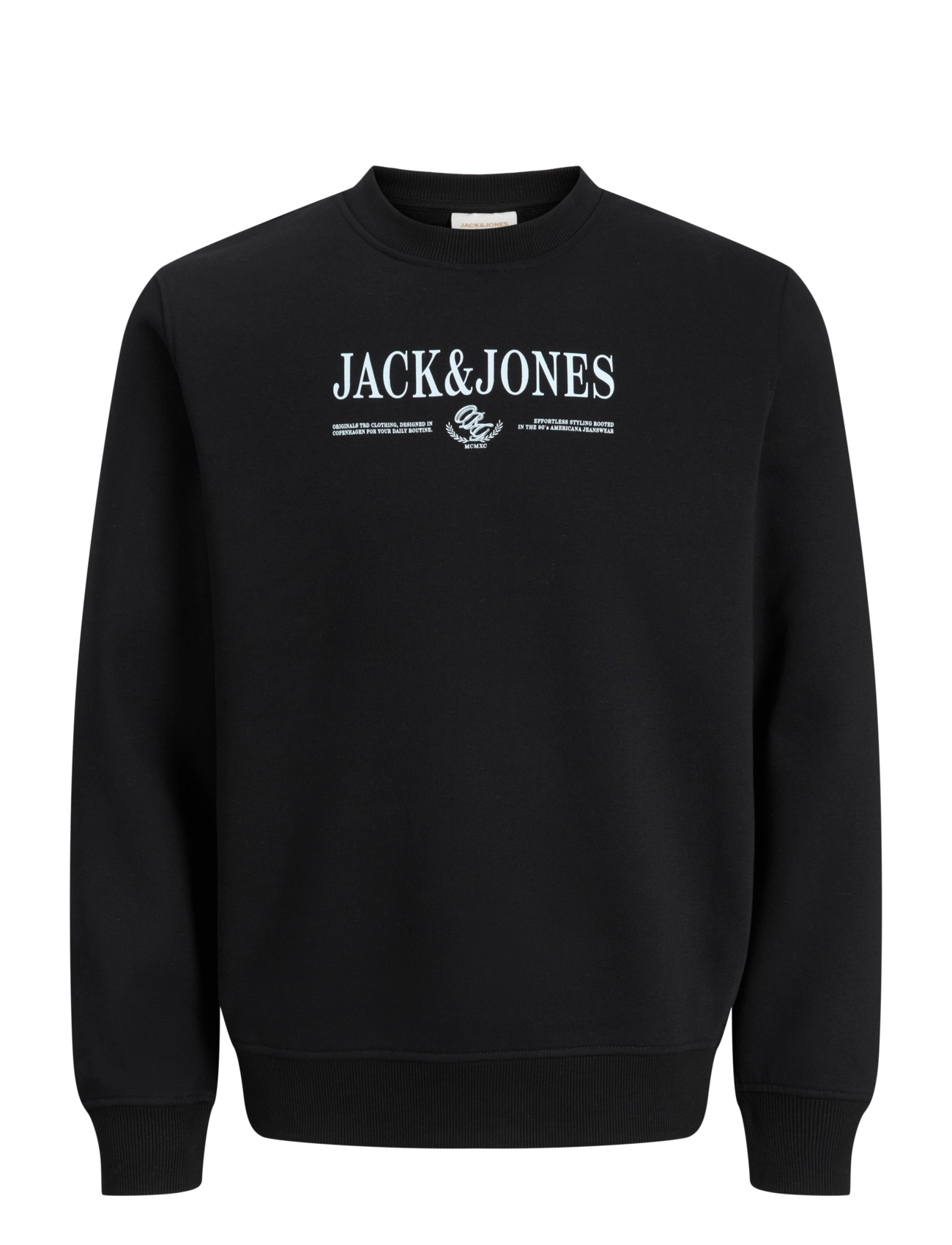 Jack & Jones Jorfrederiksberg Branding Sweat Cn Fst, Rundhals Sweatshirt, Sort, Str: XS