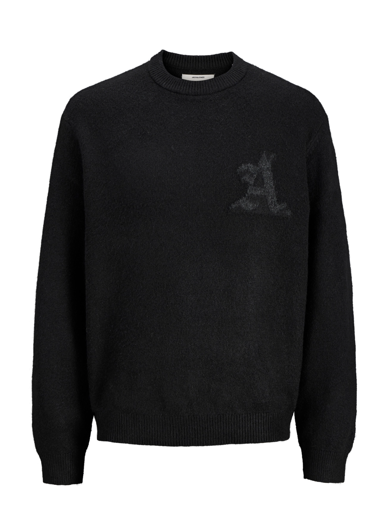 Jack & Jones JCOLEGACY KNIT JACQUARD CREW NECK - Stickat - BLACK / black