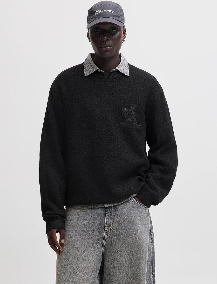 Jack & Jones - JCOLEGACY KNIT JACQUARD CREW NECK - rundhals - black - 0