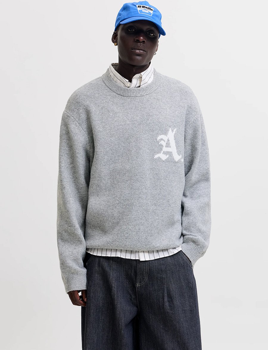 Jack & Jones - JCOLEGACY KNIT JACQUARD CREW NECK - round necks - light grey melange - 0