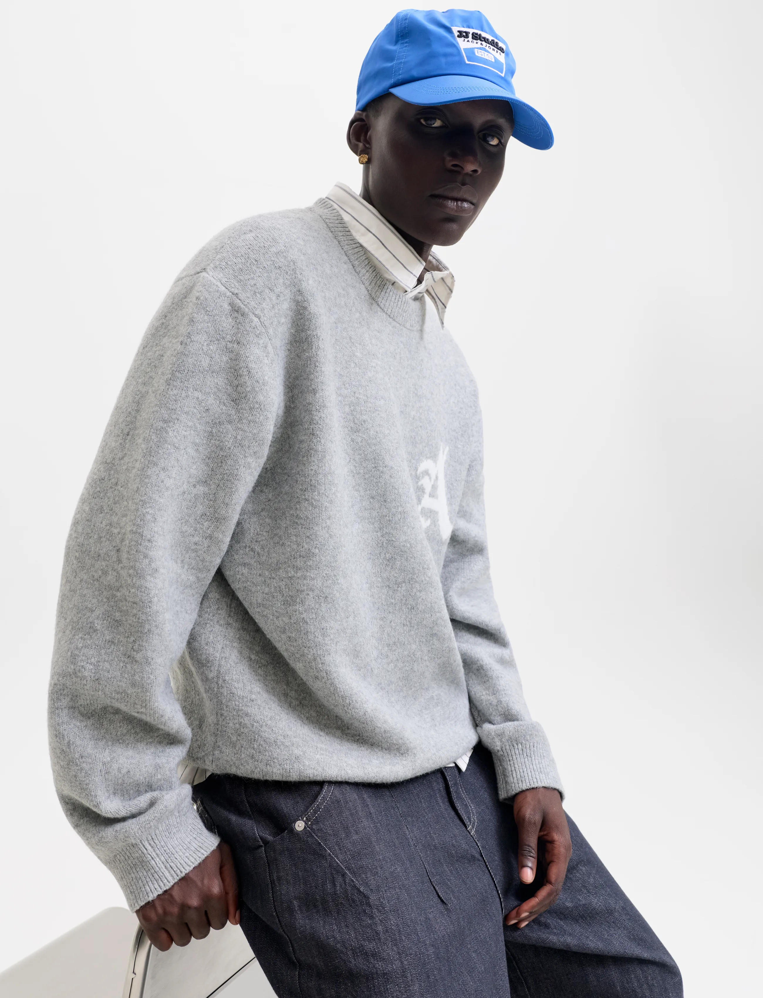 Jack & Jones - JCOLEGACY KNIT JACQUARD CREW NECK - round necks - light grey melange - 5
