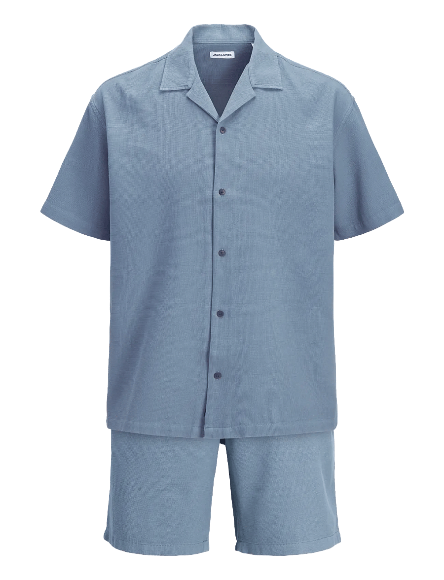 Jack & Jones - JJGLOBAL WAFFLE RESORT SHIRT SS SET MP - freizeitshorts - blue mirage - 1