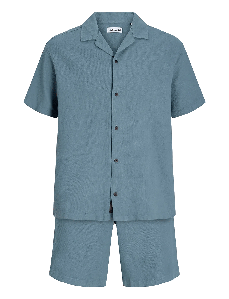 Jack & Jones - JJGLOBAL WAFFLE RESORT SHIRT SS SET MP - freizeitshorts - blue mirage - 2