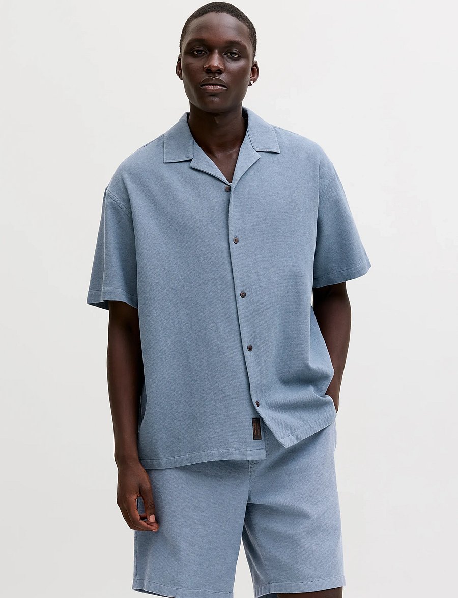 Jack & Jones - JJGLOBAL WAFFLE RESORT SHIRT SS SET MP - freizeitshorts - blue mirage - 0