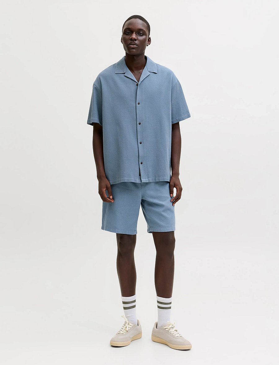 Jack & Jones - JJGLOBAL WAFFLE RESORT SHIRT SS SET MP - freizeitshorts - blue mirage - 4