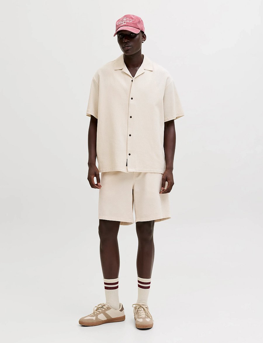 Jack & Jones - JJGLOBAL WAFFLE RESORT SHIRT SS SET MP - lühikesed vabaajapüksid - moonbeam - 0