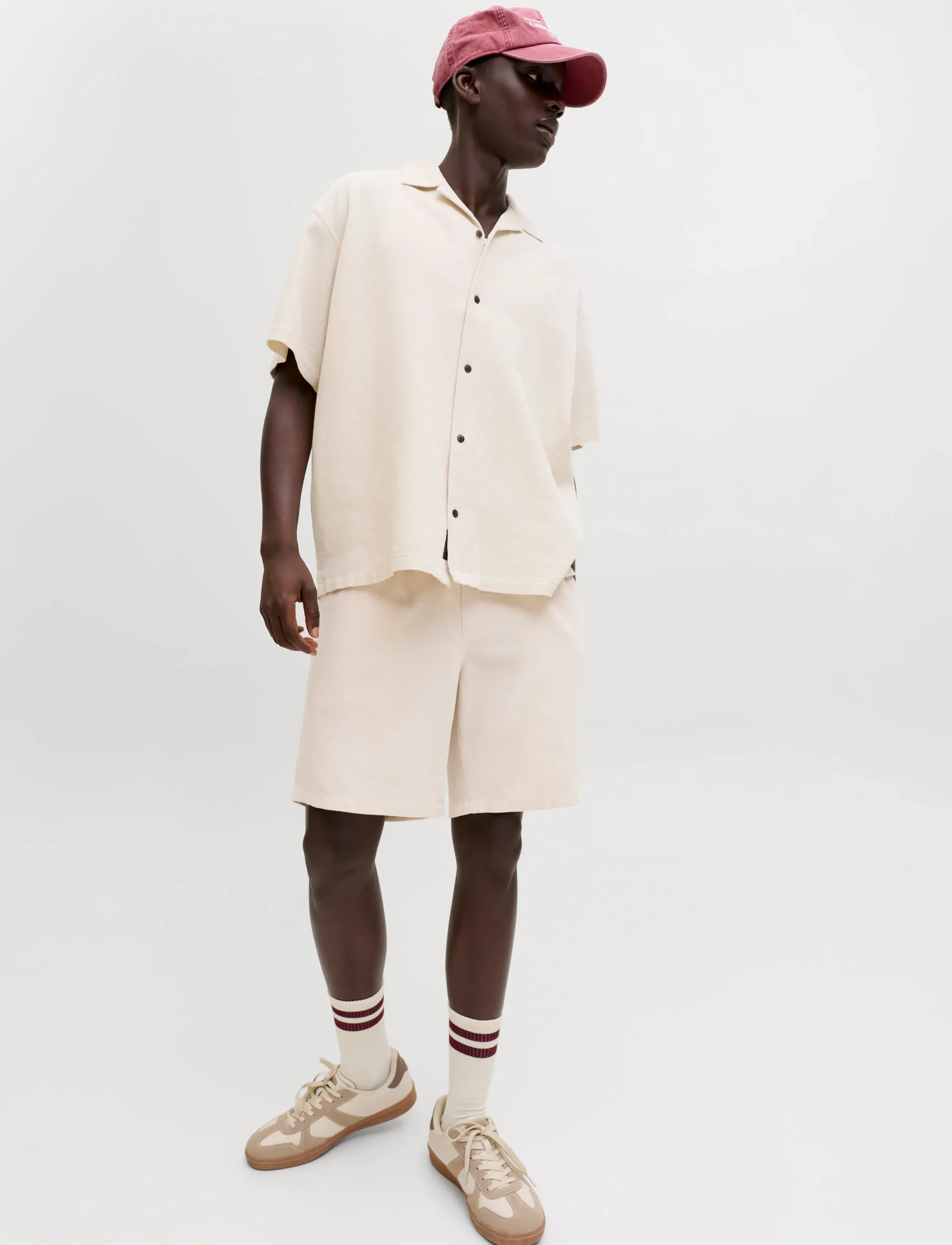 Jack & Jones - JJGLOBAL WAFFLE RESORT SHIRT SS SET MP - casual shorts - moonbeam - 4