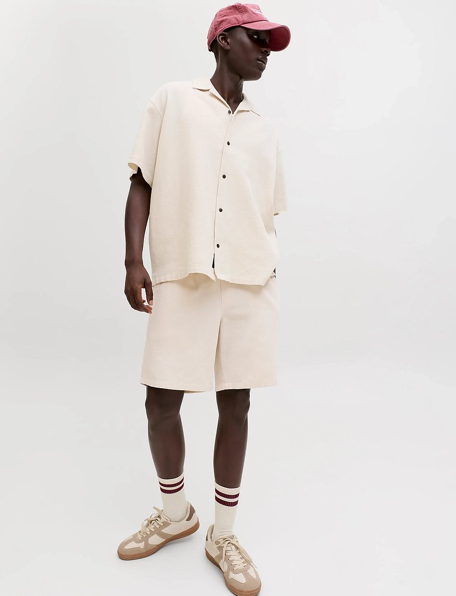 Jack & Jones - JJGLOBAL WAFFLE RESORT SHIRT SS SET MP - lühikesed vabaajapüksid - moonbeam - 4