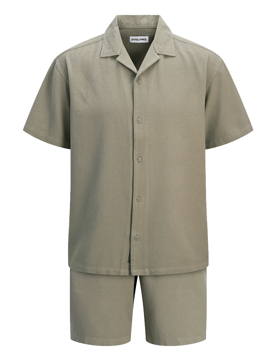 Jack & Jones - JJGLOBAL WAFFLE RESORT SHIRT SS SET MP - lühikesed vabaajapüksid - vetiver - 1