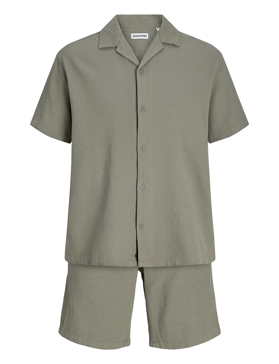 Jack & Jones - JJGLOBAL WAFFLE RESORT SHIRT SS SET MP - lühikesed vabaajapüksid - vetiver - 2