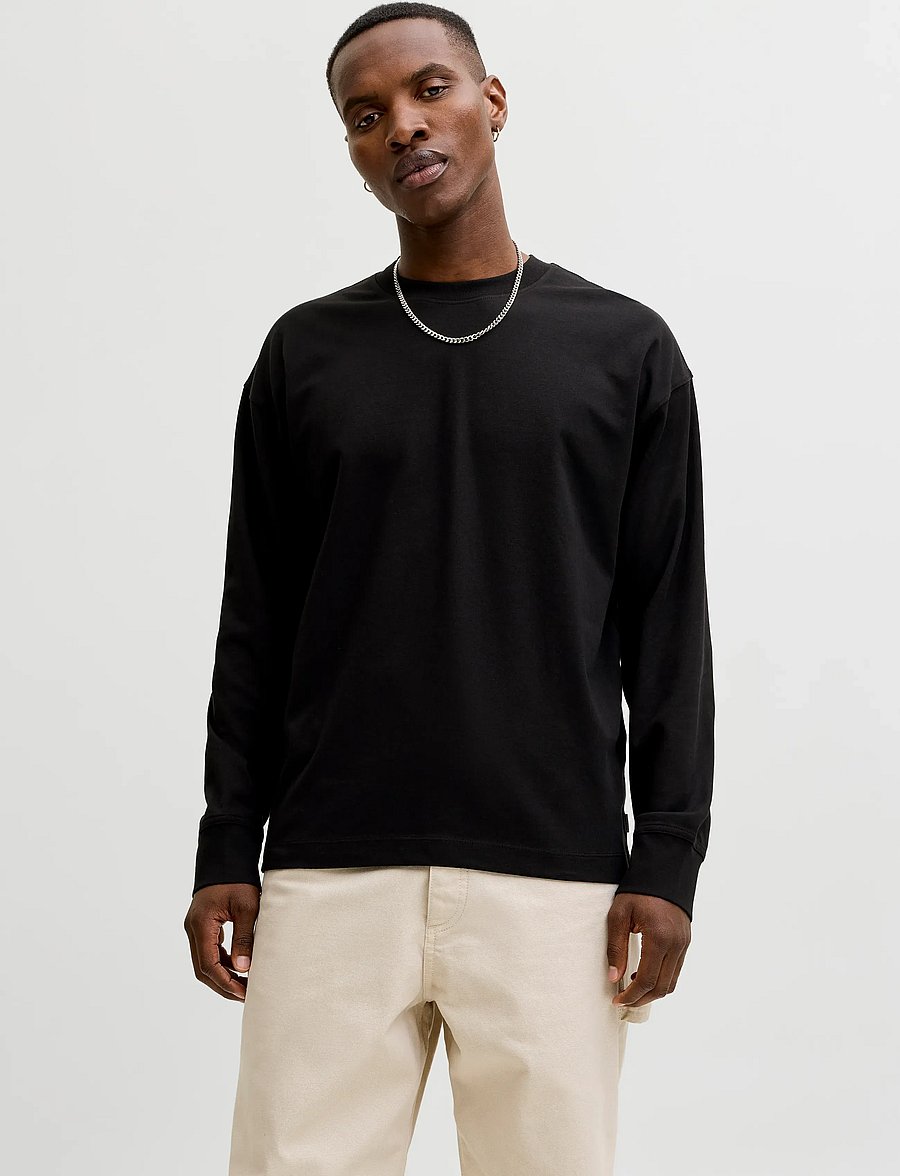 Jack & Jones - JJEBARRON TEE LS O-NECK SN - långärmade t-shirts - black - 0