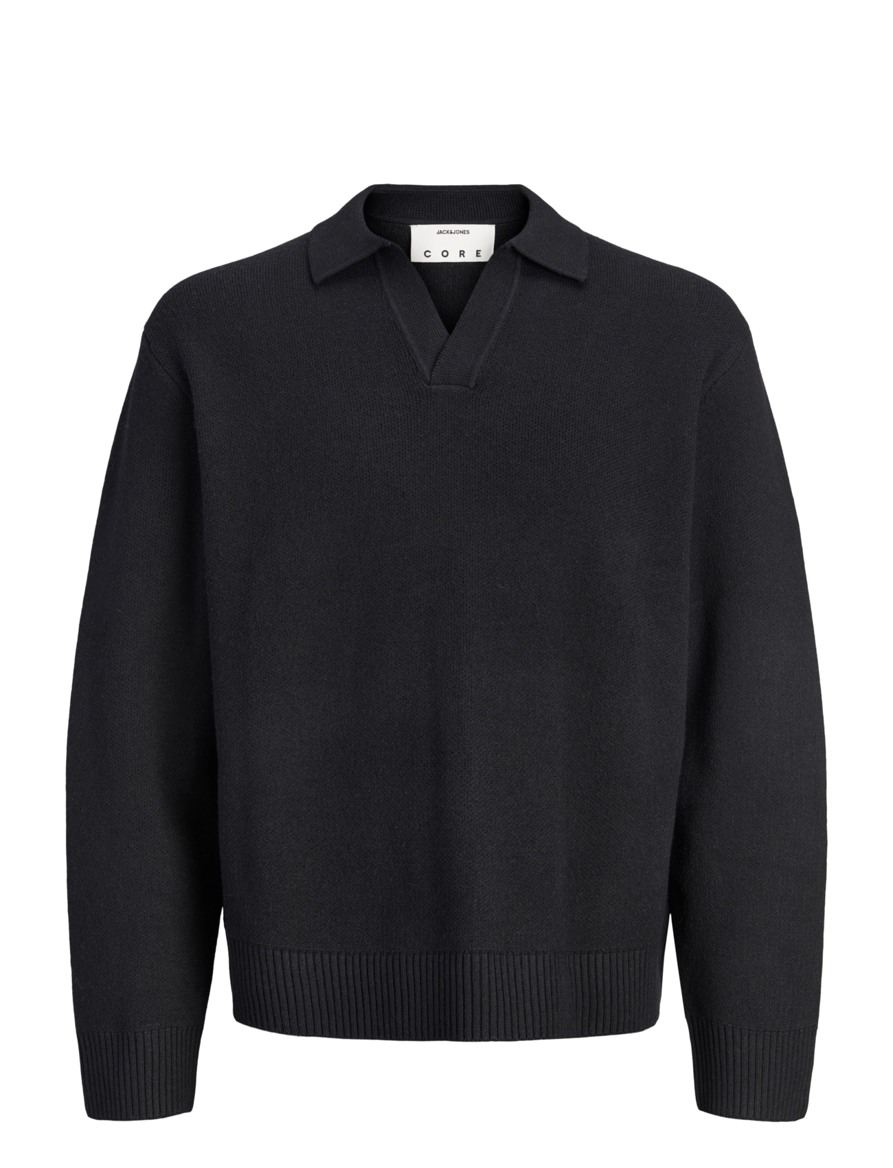 Jack & Jones JCOLEGACY KNIT SPLIT NECK POLO - Uus - BLACK / black