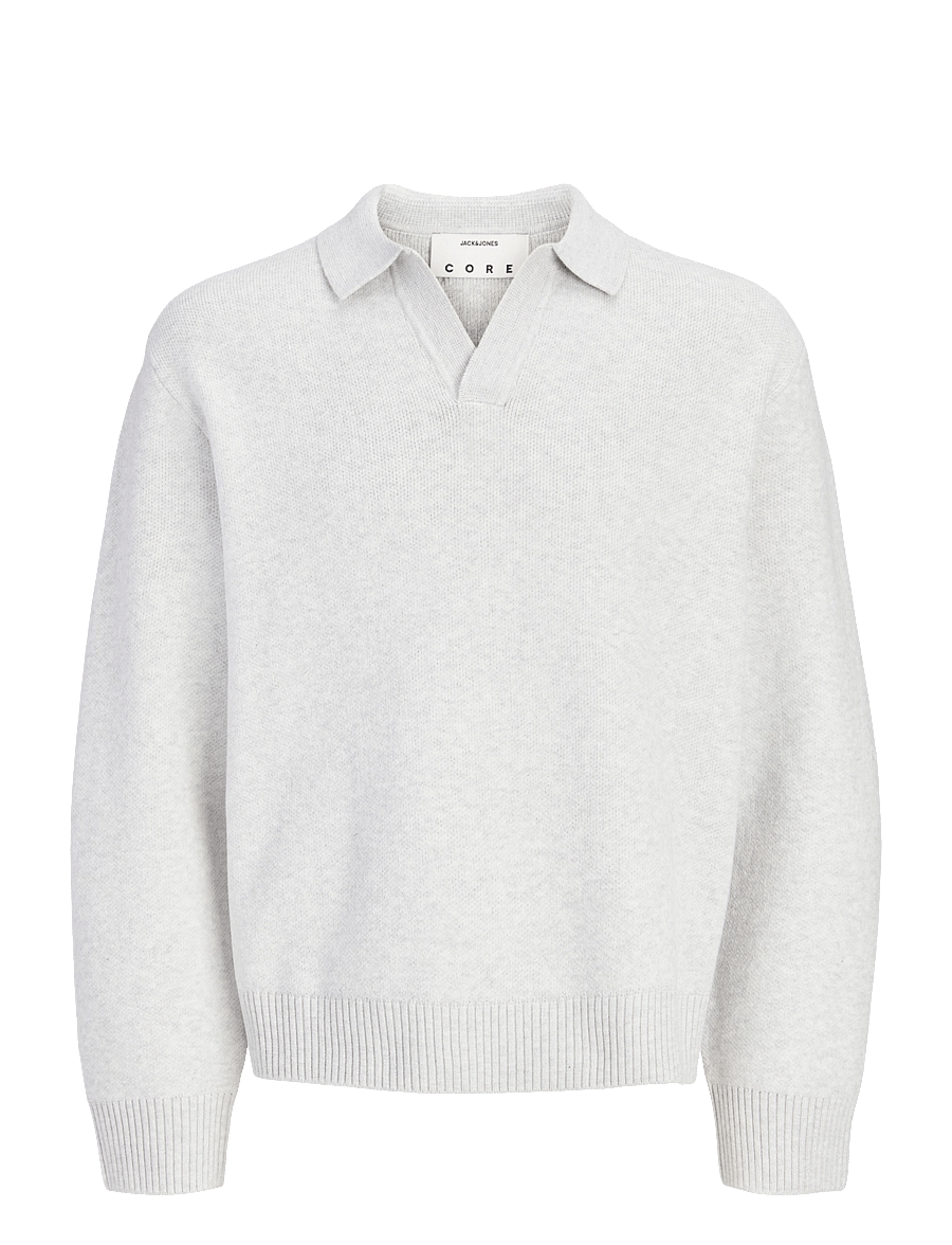 Jack & Jones - JCOLEGACY KNIT SPLIT NECK POLO - light grey melange - 0