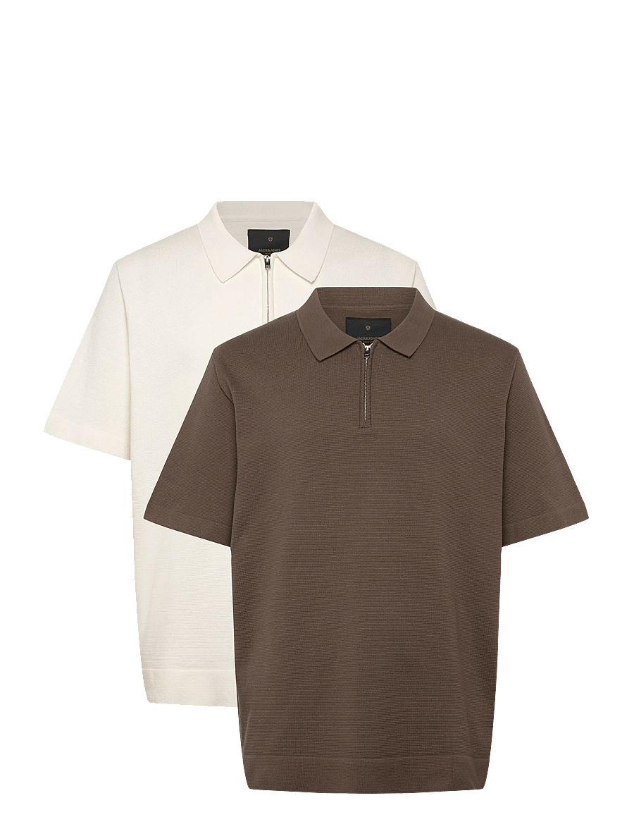 Jack & Jones - JPRBLAMILANO SPRING KNIT ZIP POLO 2PK MP - gestrickte polohemden - cloud dancer - 0