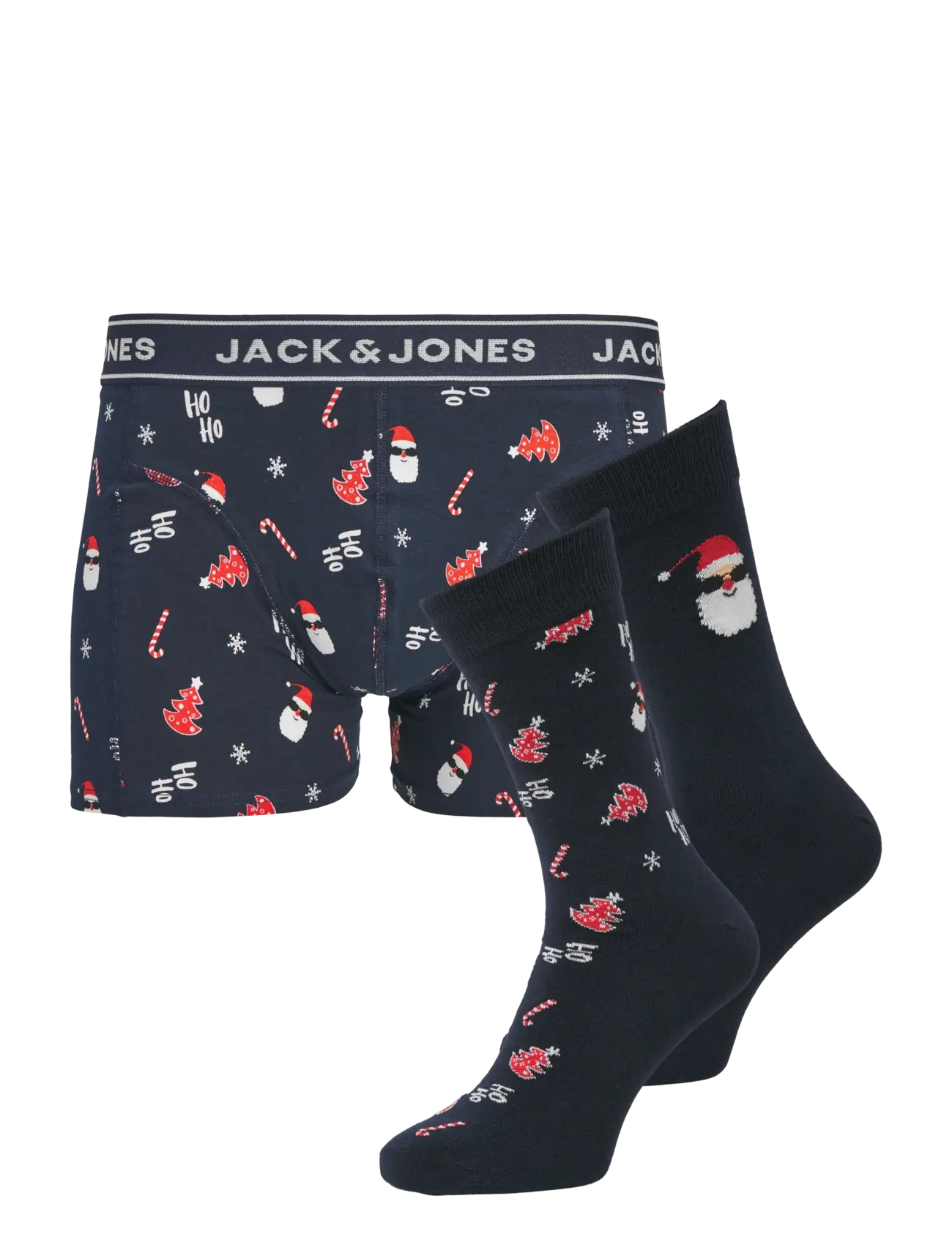 Jack & Jones Jacsanta Trees Giftbox, Herren, Weihnachts Boxershorts Und Socken Geschenkset, Marineblau, Gr.L