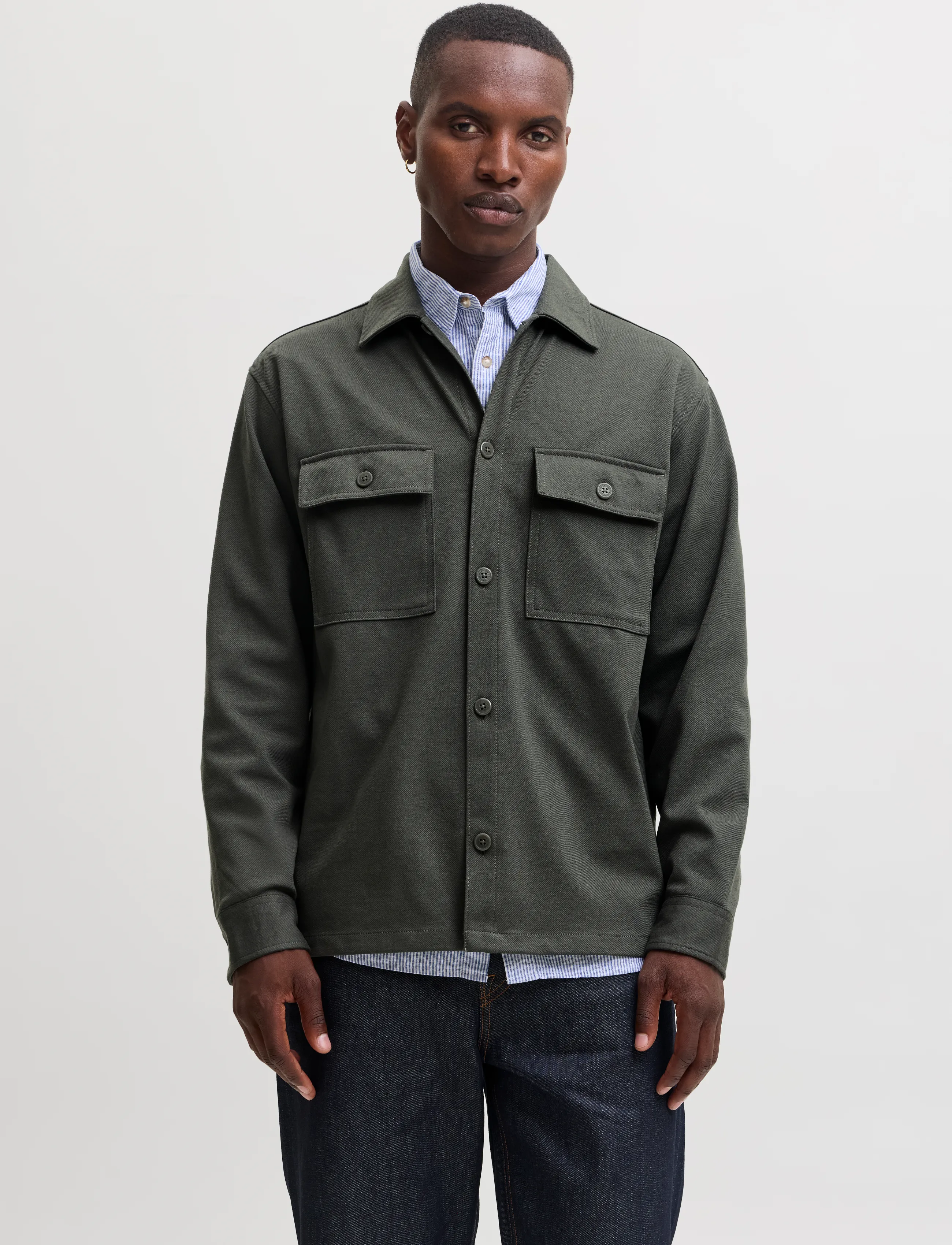 Jack & Jones JJEWILLIAM SWEAT OVERSHIRT LS NOOS - Jackets - BELUGA / khaki/green
