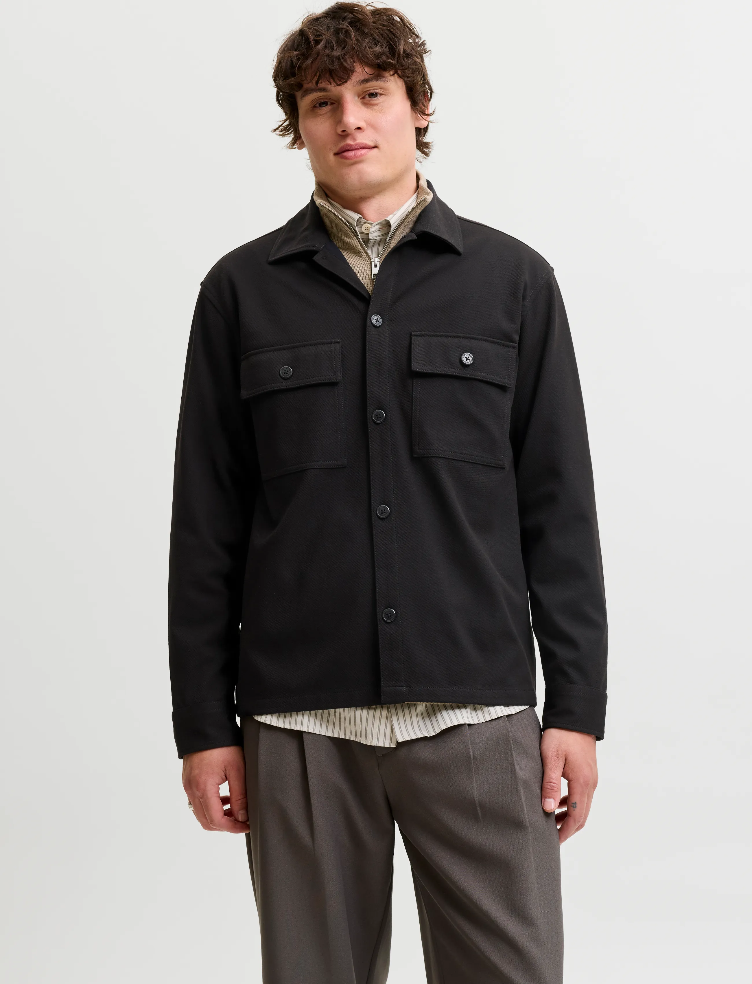 Jack & Jones JJEWILLIAM SWEAT OVERSHIRT LS NOOS - Jackets - BLACK / black