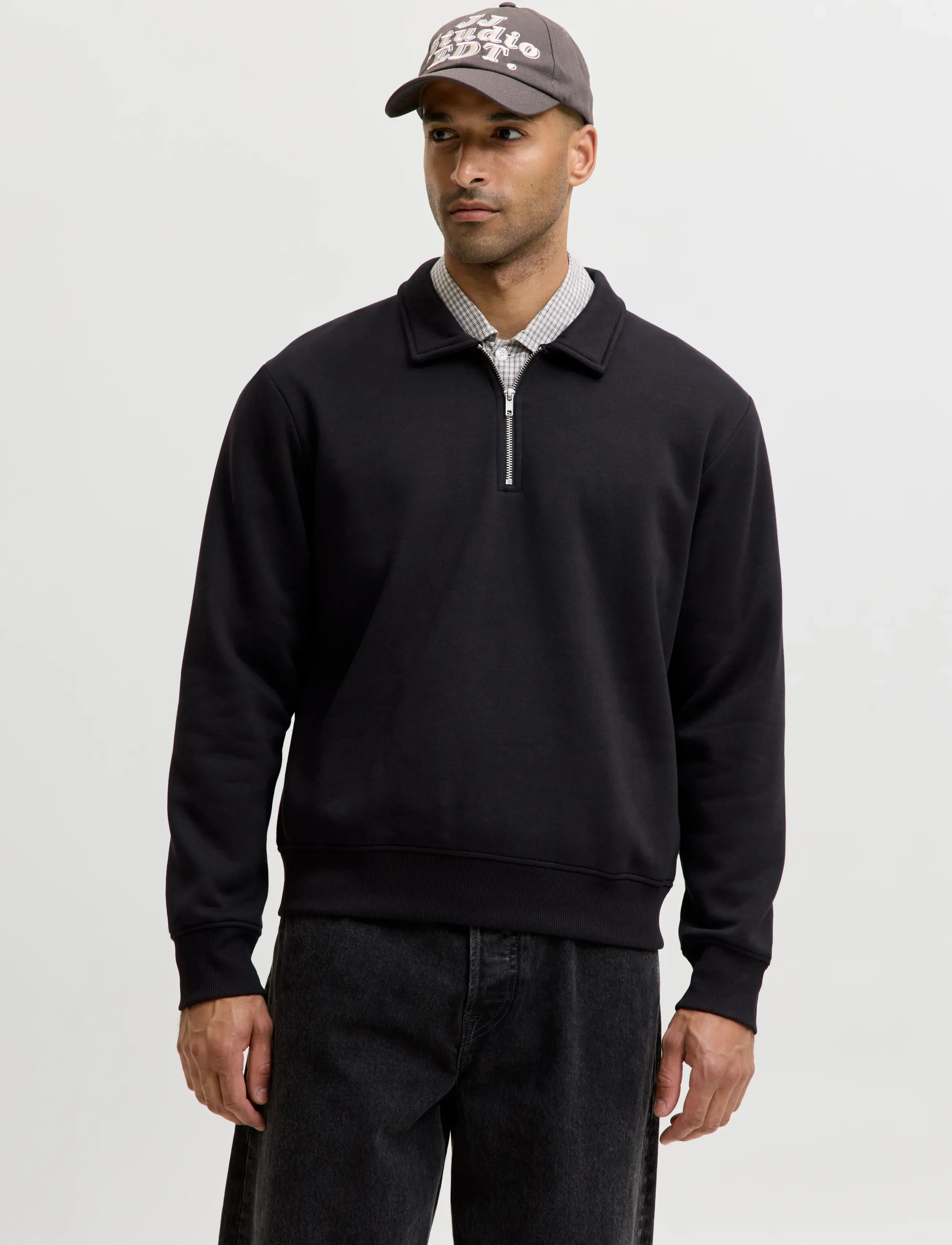 Jack & Jones Jjbradley Sweat Zip Polo, Mænd, Polo Sweatshirt Med Lynlås, Sort, Str: S