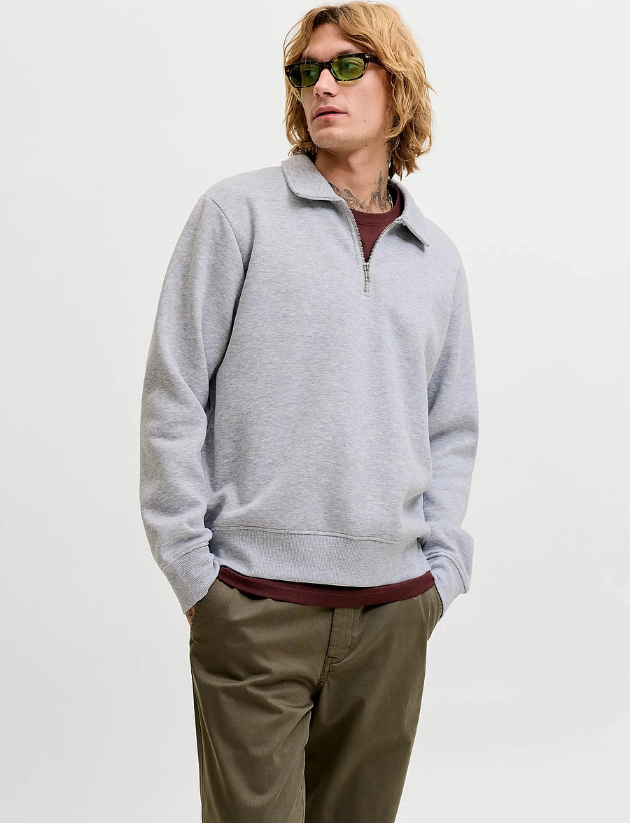 Jack & Jones - JJBRADLEY SWEAT ZIP POLO - light grey melange - 0