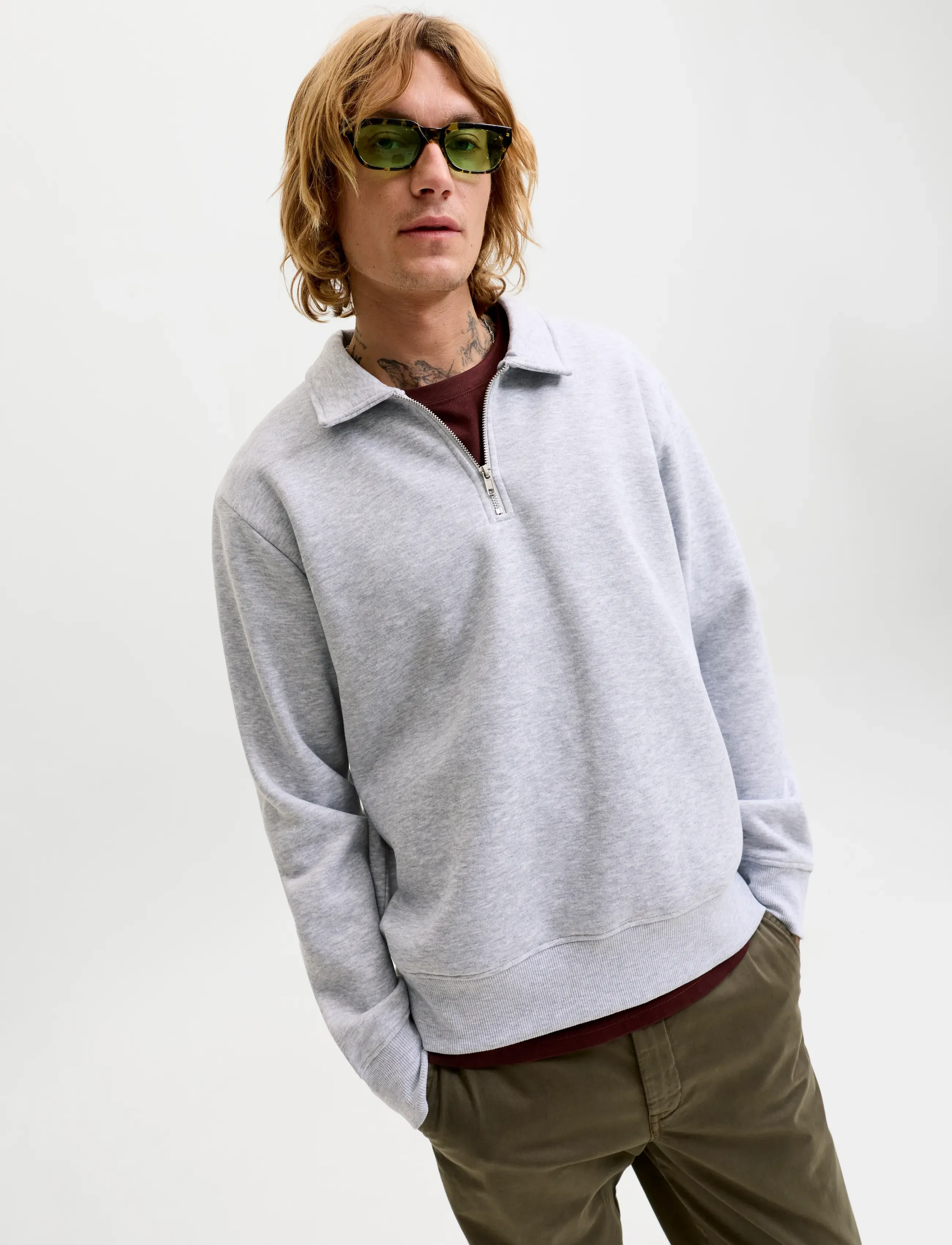 Jack & Jones - JJBRADLEY SWEAT ZIP POLO - light grey melange - 5